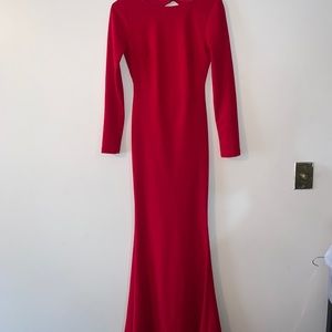Red formal evening gown long sleeve with back out